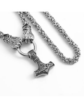 Lykka Viking Thor stainless steel necklace with decorative Mjölnir pendant and king chain 60cm