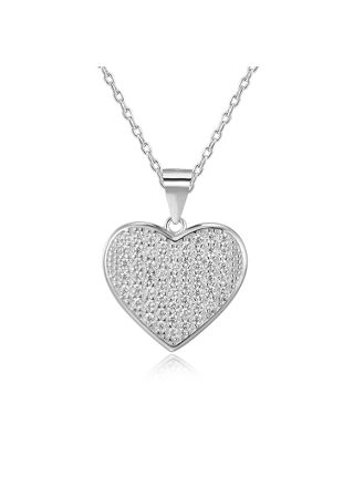 Lykken Hearts silver necklace heart pavé zirconia 45 cm