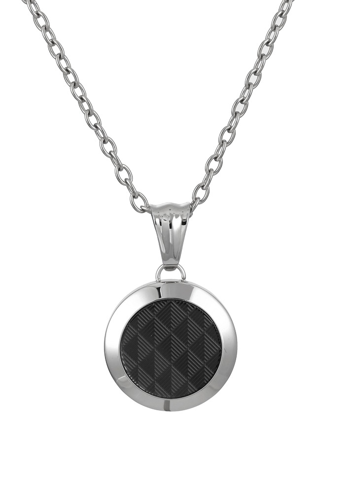 Lykka Strong silver-colored round tag necklace with black medallion 50 cm 