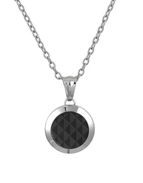 Lykken Strong silver-colored round tag necklace with black medallion 50 cm
