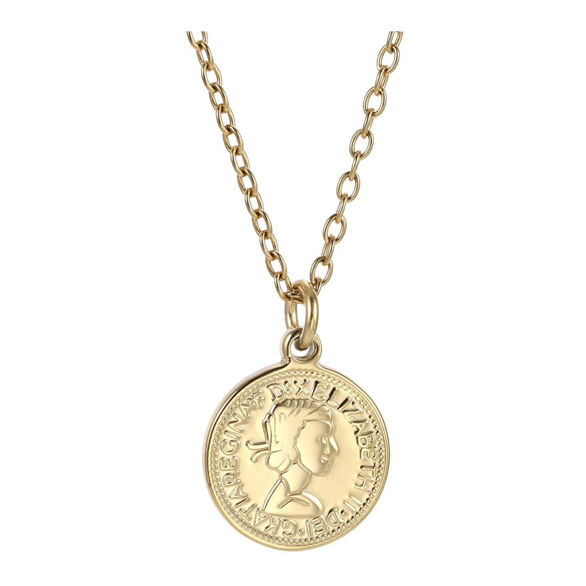 Lykken Trend gold-plated steel coin necklace Queen Elizabeth II