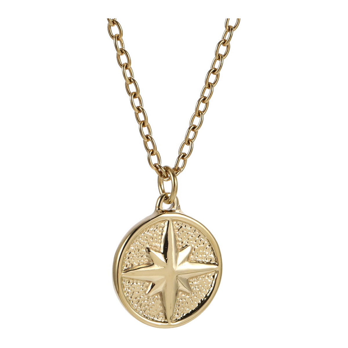 Lykken Strong gold-plated steel necklace compass 50+5 cm