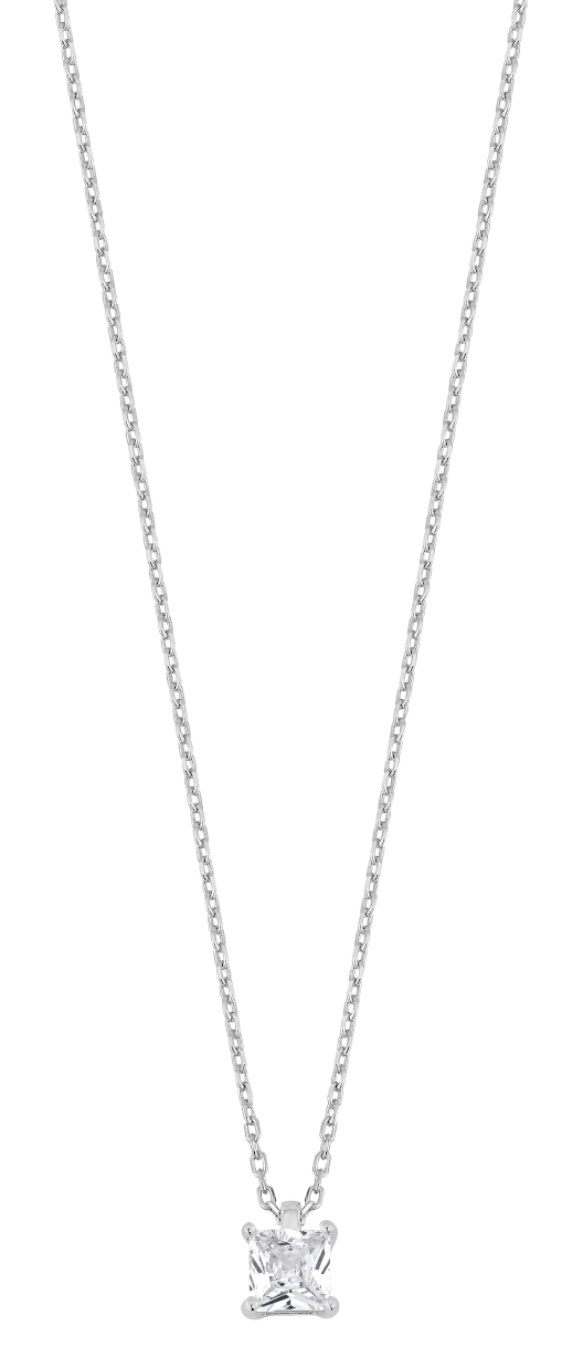 Lykka Casuals radiant solitaire silver necklace
