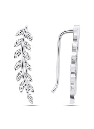 Lykka Casuals leaf climber silver earrings