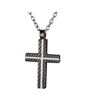 Lykken Strong black cross steel necklace 55 cm
