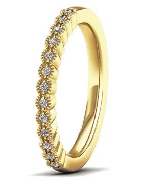 Lykka Elegance half eternity milgrain yellow gold diamond ring 0,07 ct