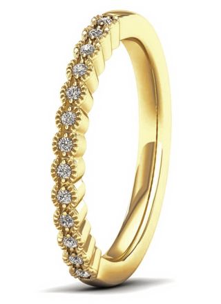 Lykka Elegance half eternity milgrain yellow gold diamond ring 0,07 ct