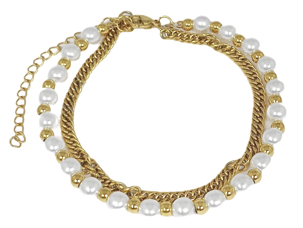 Bosie gold-colored pearl-steel bracelet/anklet ST2350G