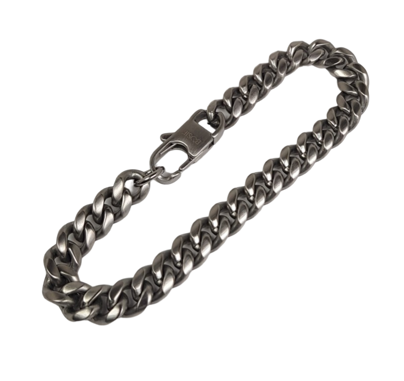Bosie gray satin finished curb chain bracelet 8mm SBB-8S-SAT-H