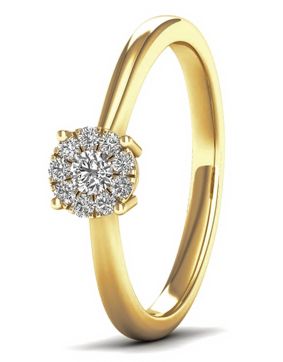 Lykken Elegance halo diamond ring in yellow gold 0,12 ct