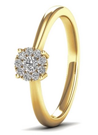 Lykka Elegance halo diamond ring in yellow gold 0,12 ct