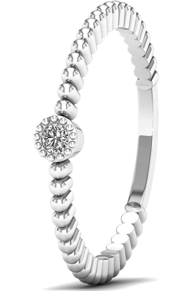 Lykka Elegance beaded diamond solitaire ring in white gold 0,03 ct