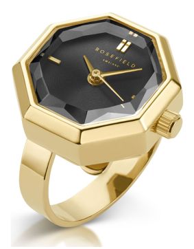 Rosefield The Studio Octagonal Watch Ring Black Gold SBGSG-O67
