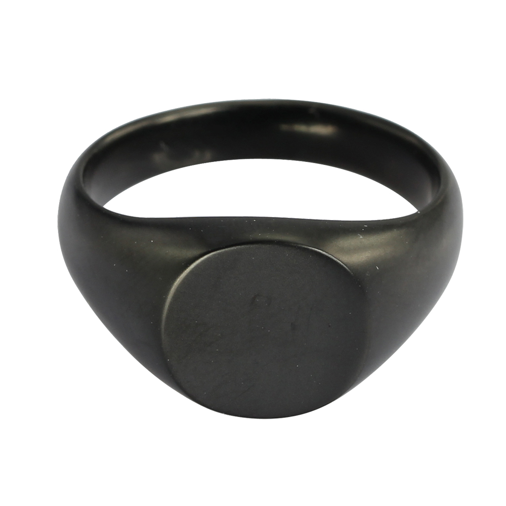 Black round signet ring steel