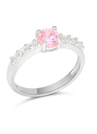 Baby ring silver side-stone pink SBR-8133Zpink