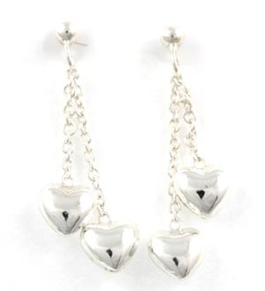 Silver Bar heart twin hanging earrings 25 mm 1130 
