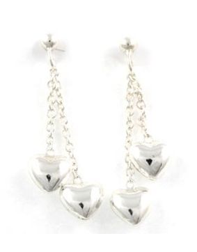 Silver Bar heart twin hanging earrings 25 mm 1130