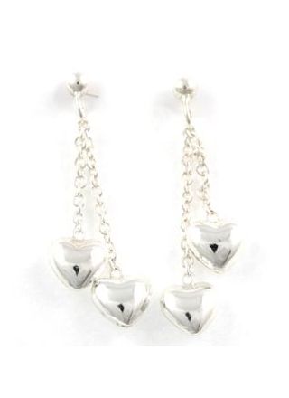Silver Bar heart twin hanging earrings 25 mm 1130 
