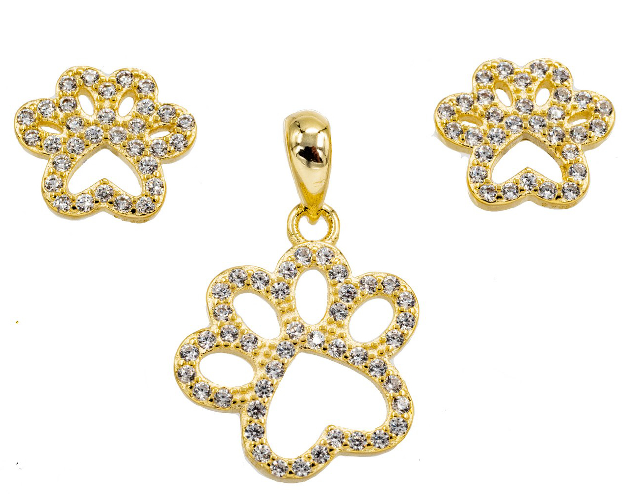 Silver Bar delicate paws jewelry set 8883