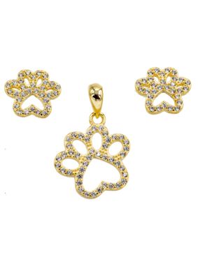 Silver Bar delicate paws jewelry set 8883