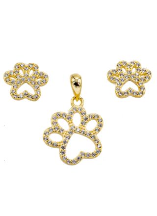 Silver Bar delicate paws jewelry set 8883