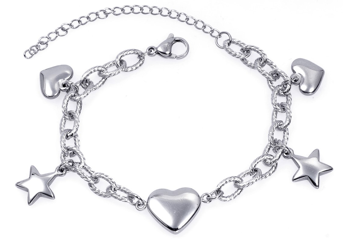 Bosie hearts and stars silver bracelet anklet SL2454ST