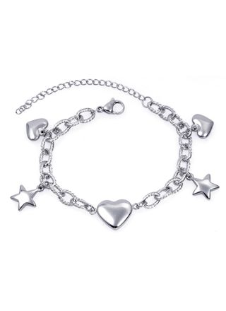Bosie hearts and stars silver bracelet anklet SL2454ST