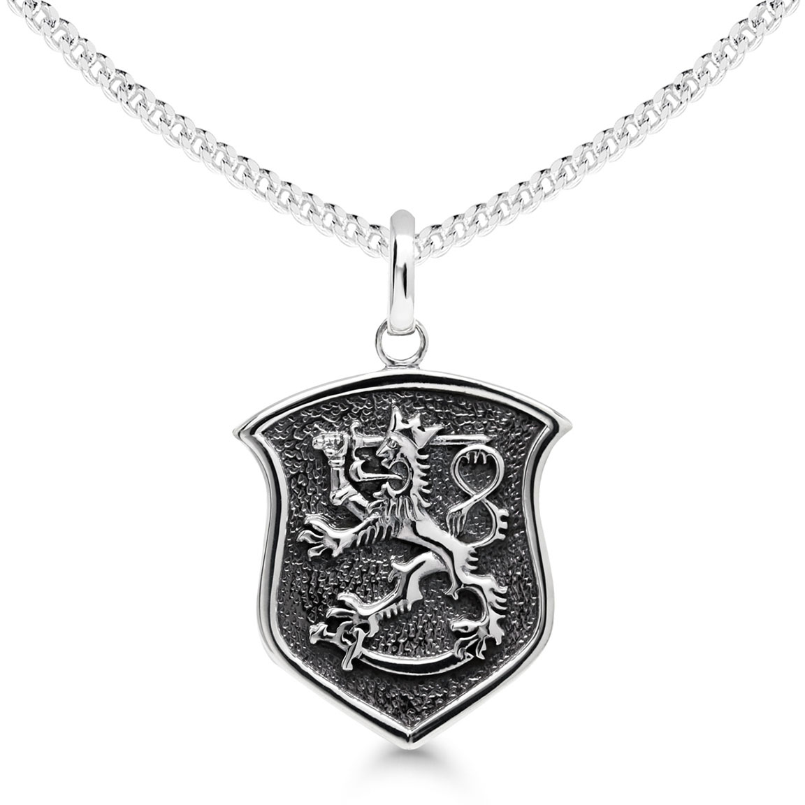 Finnish Lion Silver Necklace Coat of Arms Oxidized SLR-KO26/50cm
