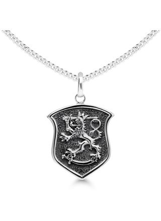 Finnish Lion Silver Necklace Coat of Arms Oxidized SLR-KO26/50cm