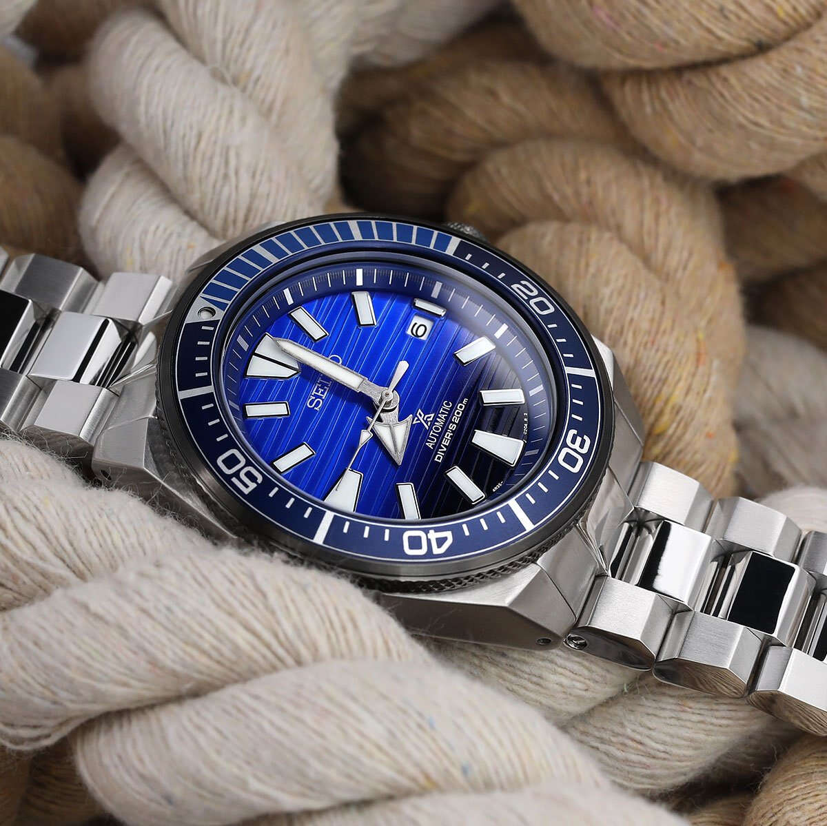 MiLTAT Hexad Oyster Brushed Polished steel band Seiko Samurai SS221805P2S066 watchesonline