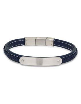 Ace of Spades Blue Bracelet with Plate Leather/Steel SSLB-104