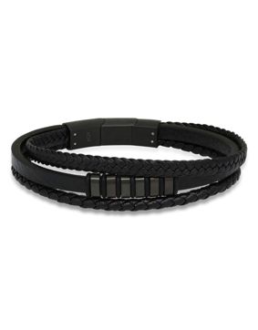 Ace of Spades Black Bracelet Leather/Steel SSLB-108B
