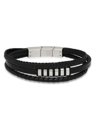 Ace of Spades Black Bracelet Leather/Steel SSLB-108