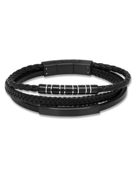 Ace of Spades Black Bracelet with Plate Leather/Steel SSLB-109B
