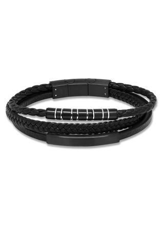Ace of Spades Black Bracelet with Plate Leather/Steel SSLB-109B