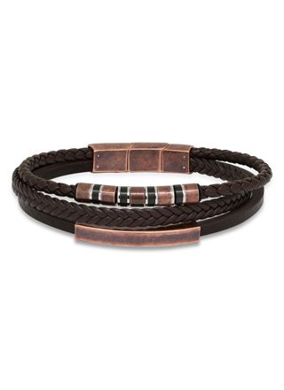 Ace of Spades Brown Bracelet with Plate Leather/Steel SSLB-109RG