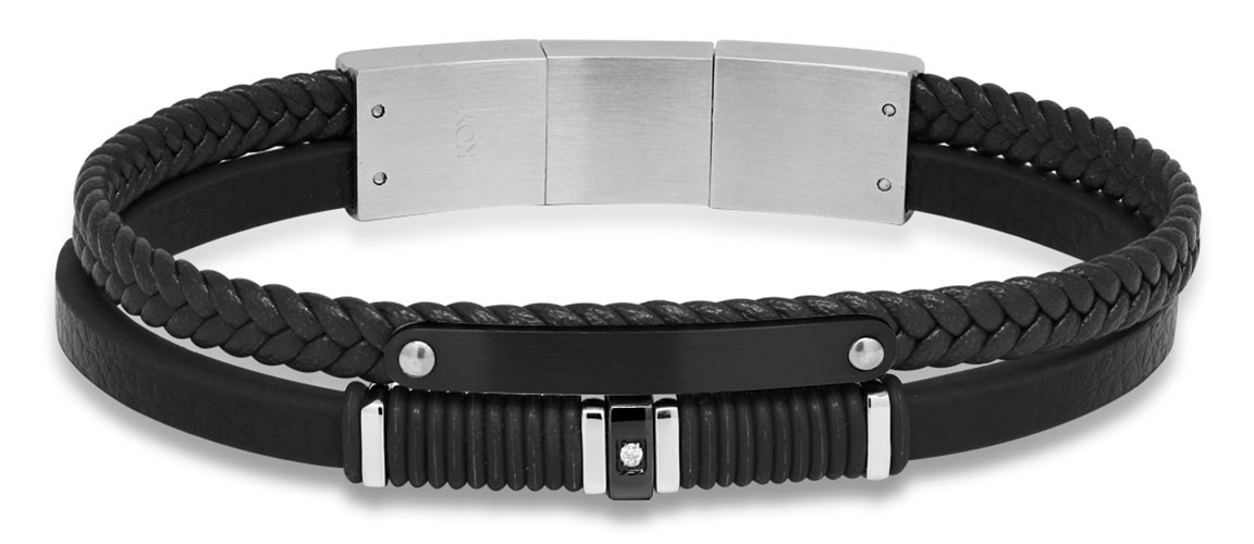 Ace of Spades Black Bracelet with Plate Leather/Steel SSLB-110