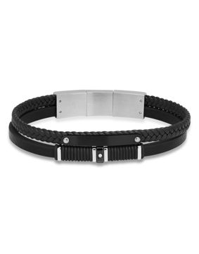 Ace of Spades Black Bracelet with Plate Leather/Steel SSLB-110