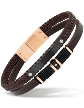 Ace of Spades Brown Bracelet with Plate Leather/Steel SSLB-110RG