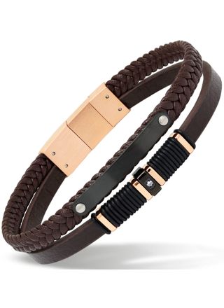 Ace of Spades Brown Bracelet with Plate Leather/Steel SSLB-110RG