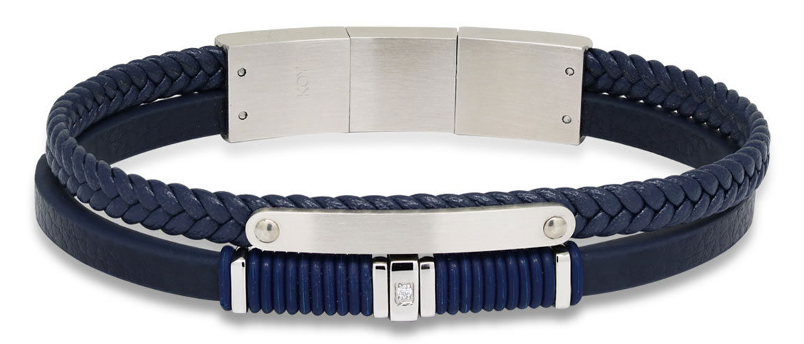 Ace of Spades Blue Bracelet with Plate Leather/Steel SSLB-110