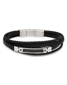 Ace of Spades Black Bracelet Leather/Steel SSLB-112