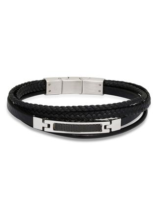 Ace of Spades Black Bracelet Leather/Steel SSLB-112