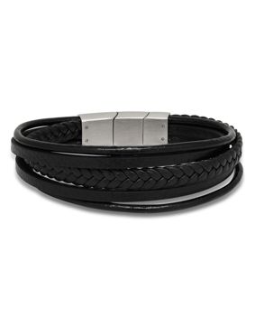Ace of Spades Black Bracelet Leather/Steel SSLB-114