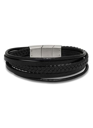 Ace of Spades Black Bracelet Leather/Steel SSLB-114