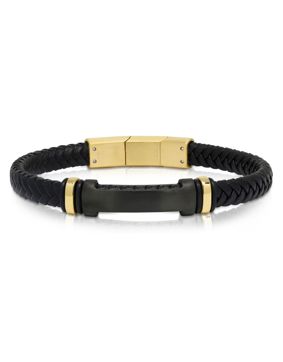 Ace of Spades Black Bracelet with Plate Leather/Steel SSLB-115GP