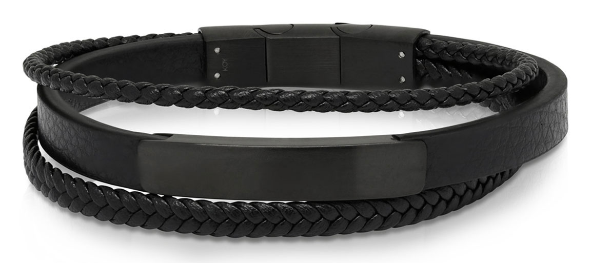 Ace of Spades Black Bracelet with Plate Leather/Steel SSLB-116B