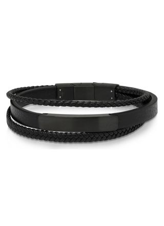 Ace of Spades Black Bracelet with Plate Leather/Steel SSLB-116B