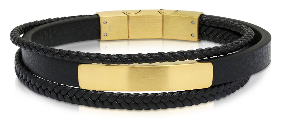 Ace of Spades Black Bracelet with Plate Leather/Steel SSLB-116GP