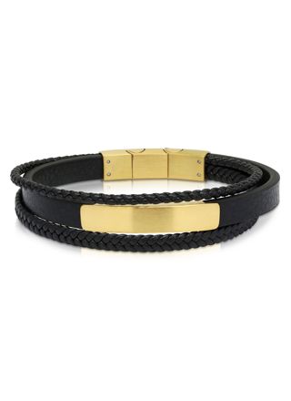 Ace of Spades Black Bracelet with Plate Leather/Steel SSLB-116GP
